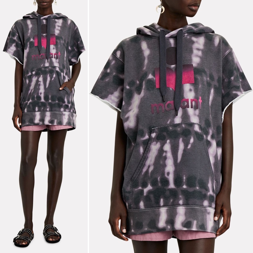 ISABEL MARANT Milesy Hooded Tie-Dye Logo Sweatshirt Size XS Black Grey Pink